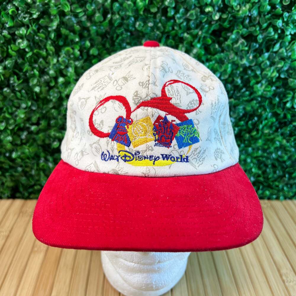 Vintage Walt Disney World Adjustable Cap Hat White Red